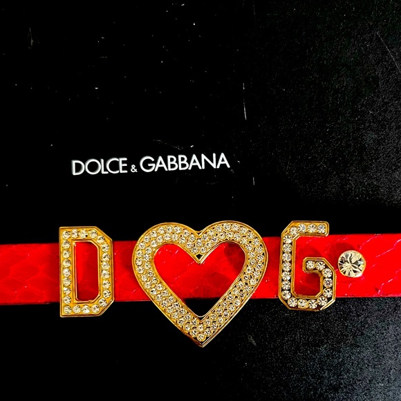 Authentic Dolce & Gabbana red snakeskin & leather choker or bracelet. - Picture 1 of 9